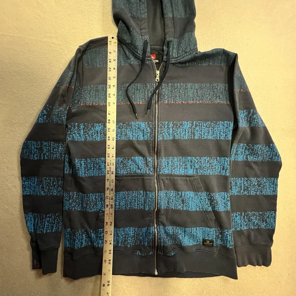 Vintage Quiksilver Hoodie Men's Size XL Blue Striped Skateboarding Surf Y2K